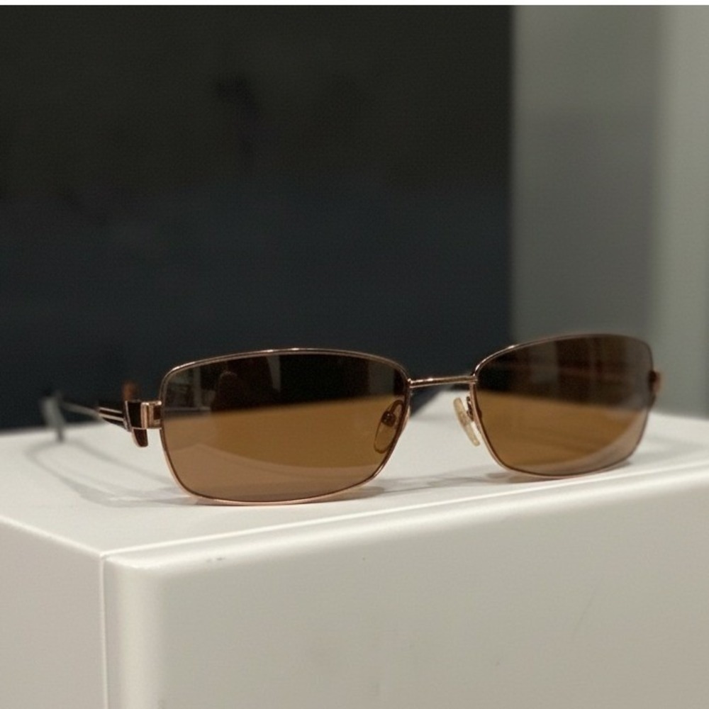 Michael Kors MK499 210 Rectangular Sunglasses Bronze Logo Temples Brown Lens